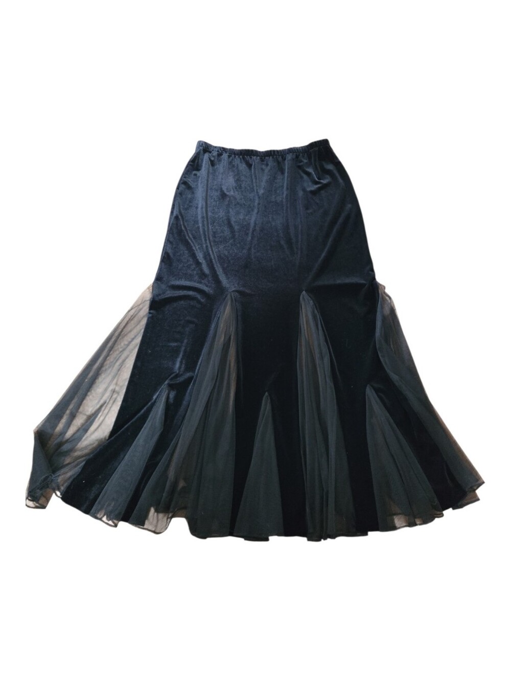 Y2K Xscape Black Velvet Mermaid Skirt with Sheer Panels Size XL